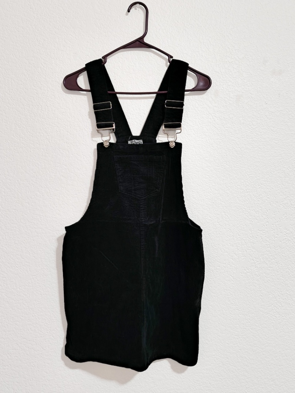 J for Justify Large Black Corduroy Overalls Pinafore Mini Dress
